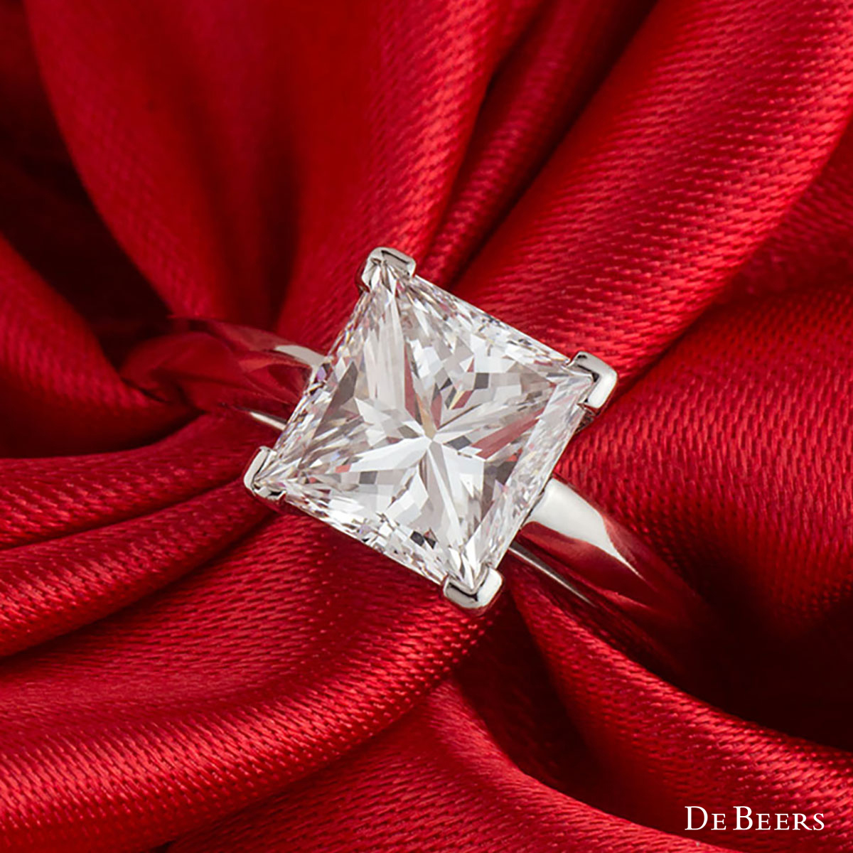 De Beers Diamond Platinum Princess Cut Ring 2.50ct G/VVS1 | Barnebys